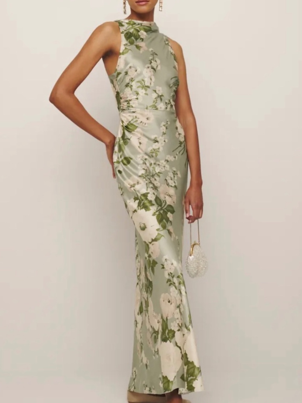 Reformation ANAIIS Silk Maxi Dress Tarragon Green Floral - Size 4 - with tags